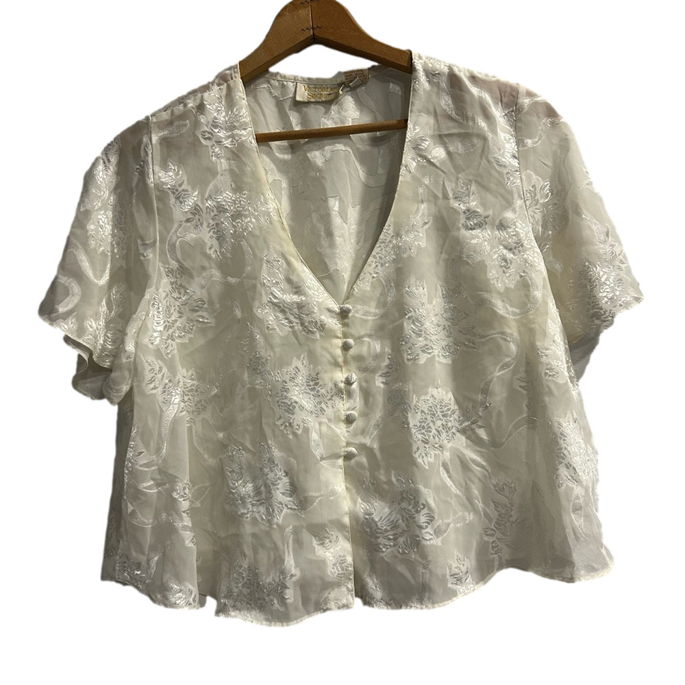 Victoria Secret Vintage Gold Label Sheer Blouse Burn Out Floral Top Medium